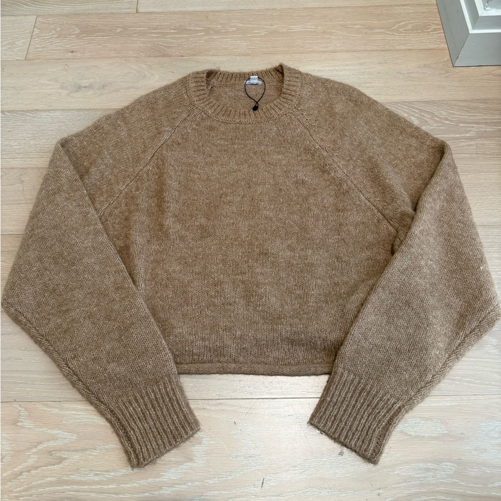 Garage Cropped Crewneck Sweater in Light Brown